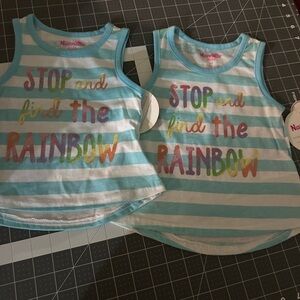Nannette Kids Blue Striped Tank with Colorful Rainbow Text
